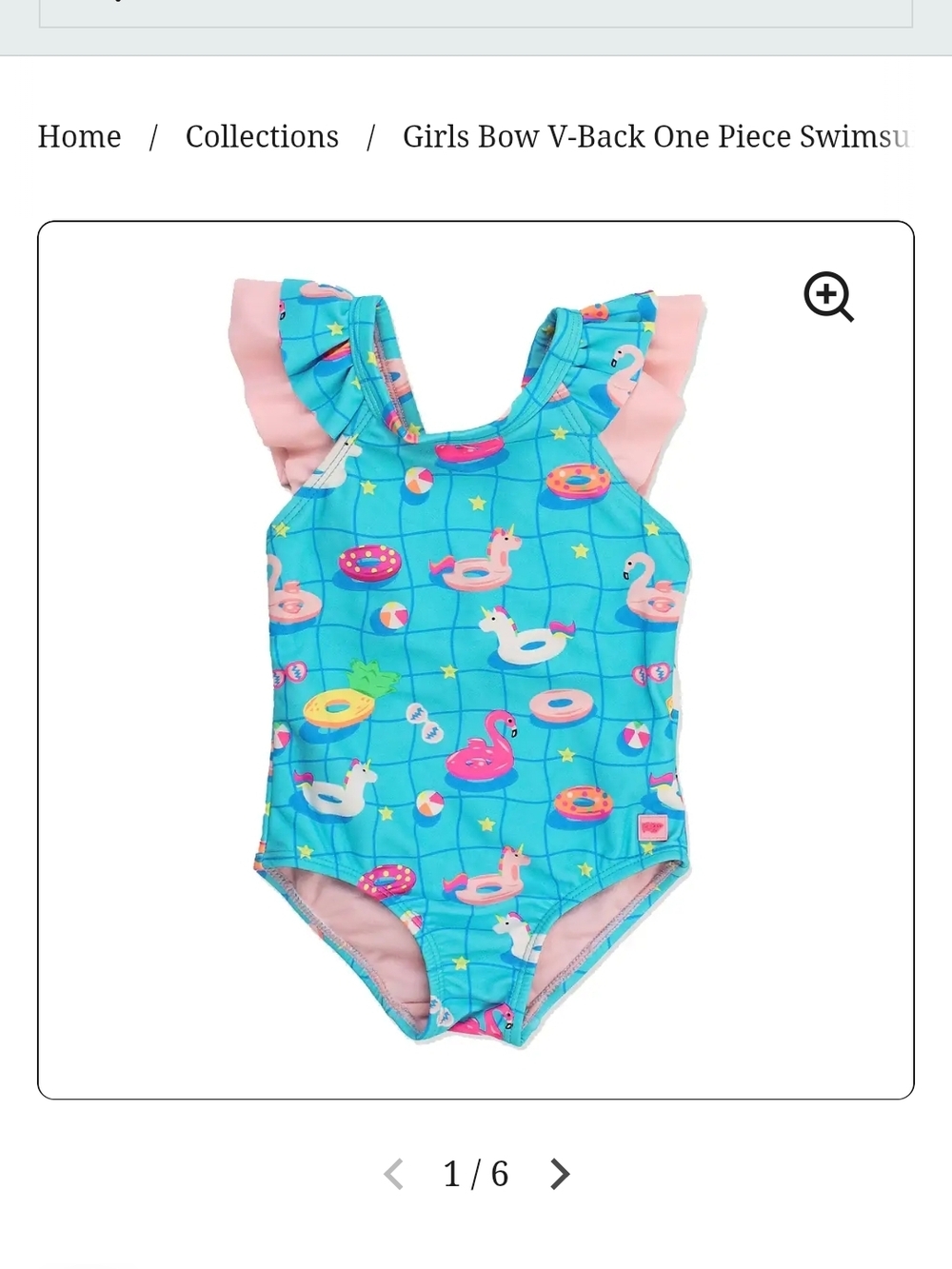 Girls Aqua Unicorn Float One-Piece Swimsuit with Pink Ruffle Straps